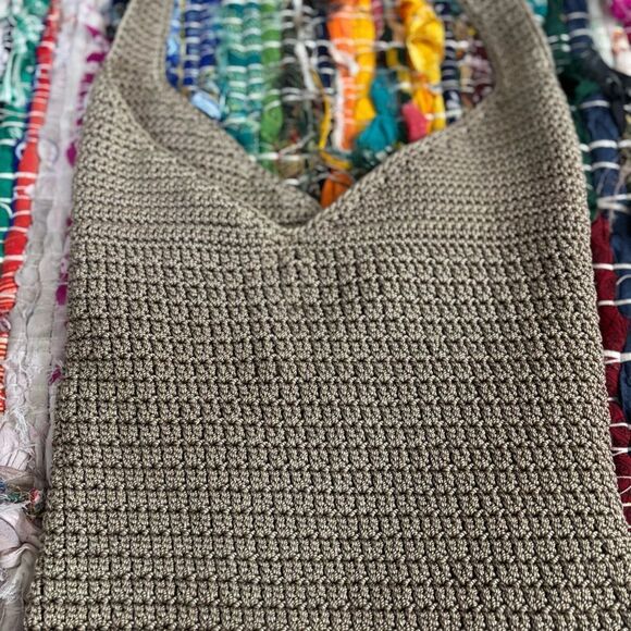 JACQUELINE FERRAR vintage crochet Stylish Tan Woven Bag - Picture 5 of 6